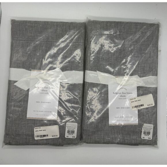 Pottery Barn‎ BELGIAN FLAX LINEN 2 Euro Sham 26x26 Gray New - Picture 1 of 3